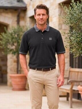 Country Cottons XL Black Gray Men Polo Shirt ShrtSlv Logo Pocket Classic Preppy